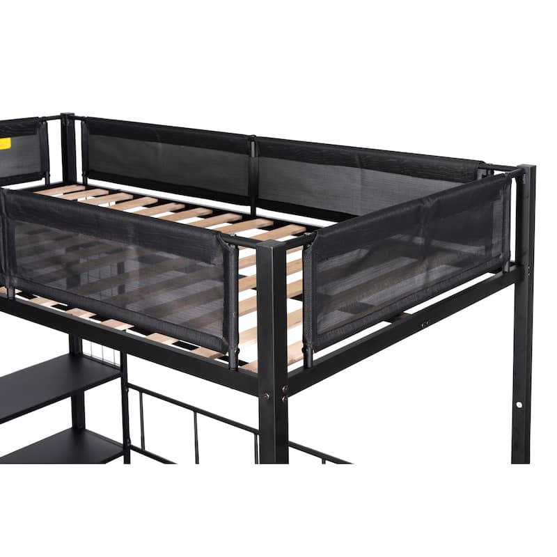 Twin over Full Metal Bunk Bed with Shelves