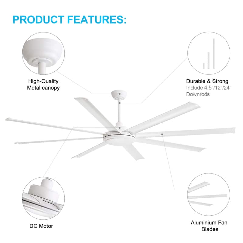 MLiAN 80" 8- Aluminum Blades DC indoor Ceiling Fan with Remote - 80