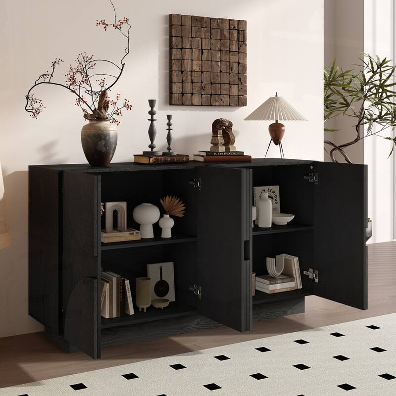 Wood Sideboard Cabinet with Semi-Circular Handles and Adjustable Shelves