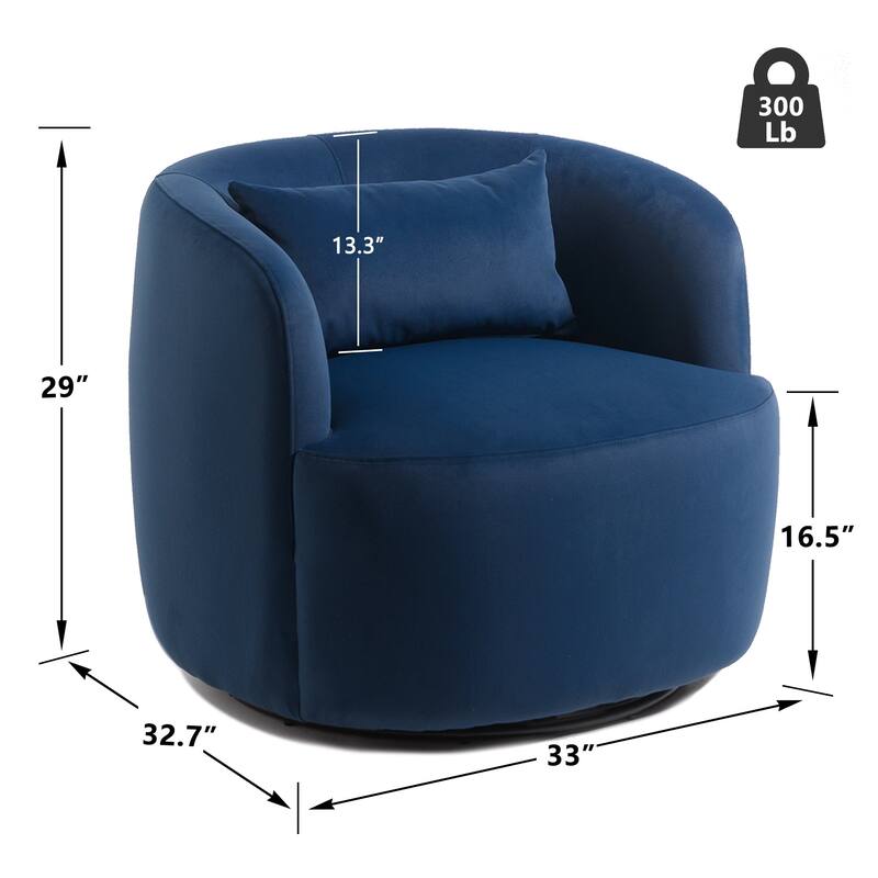 KINWELL 34" Wide Velvet Upholstered Swivel Accent Chair with Toss Pillow