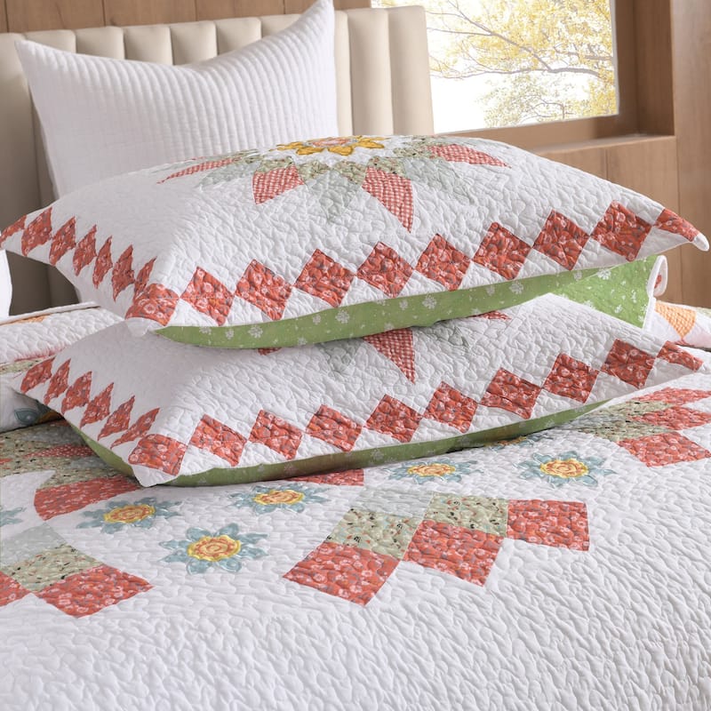3 Pcs Cotton Vibrant Floral Patchwork Quilt Bedspread Set