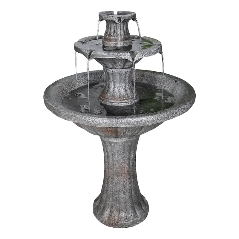 2-Tier Freestanding Waterfall Fountain for Outdoor Garden Decor
