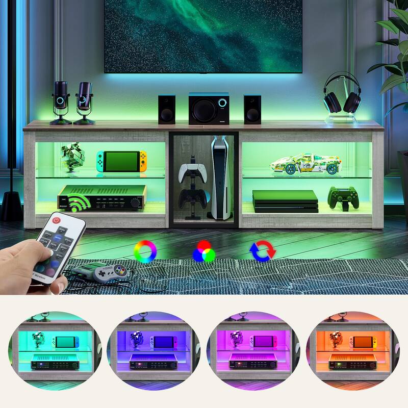 63" TV Stand Gaming Entertainment Center for TVs up to 70" with LED Lights Cabinet and Shelves