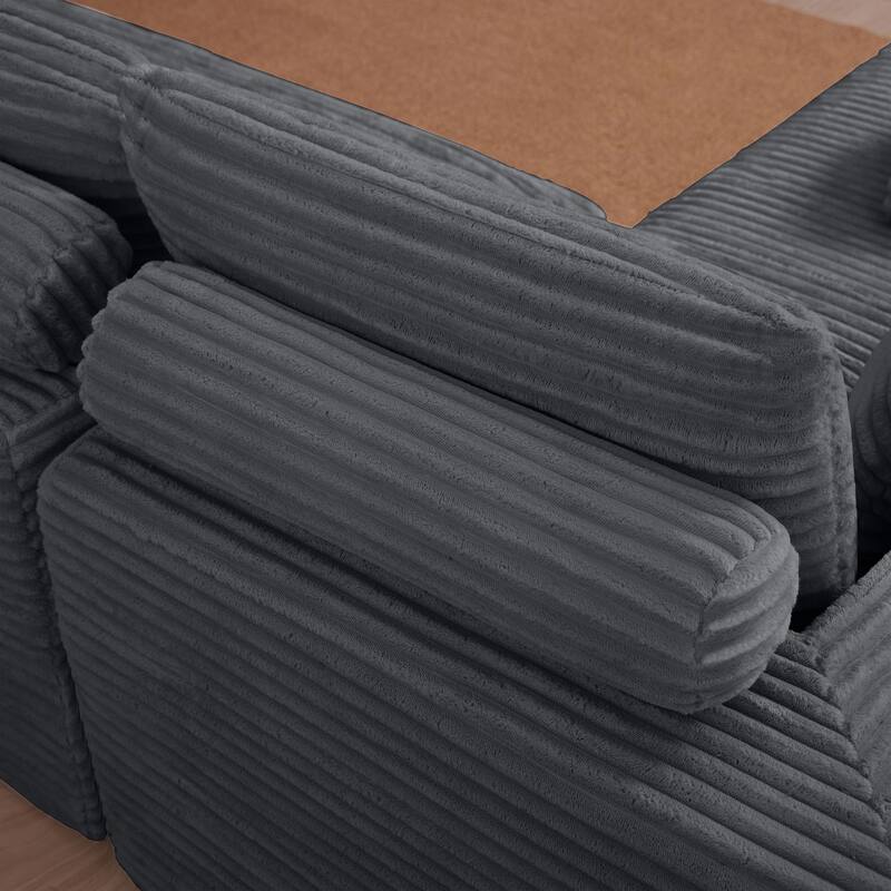 102.76" Corduroy Cloudy L Shaped Sofa with Headrests