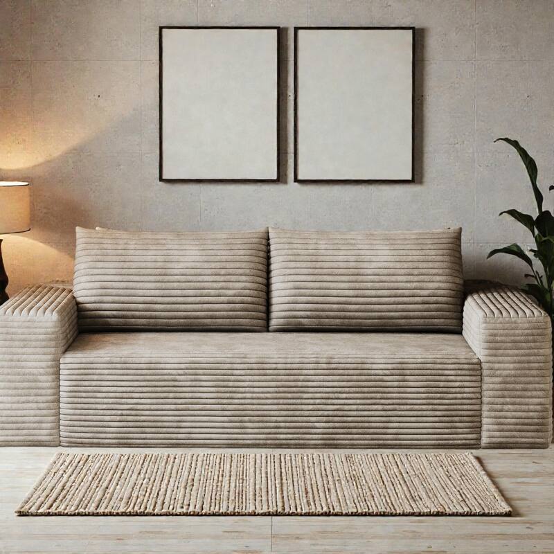 71" Corduroy 3-Seater Sofa, Deep Seat Comfy Couch with Wide Armrests, No-Assembly Soft Fabric Sofa for Living Room