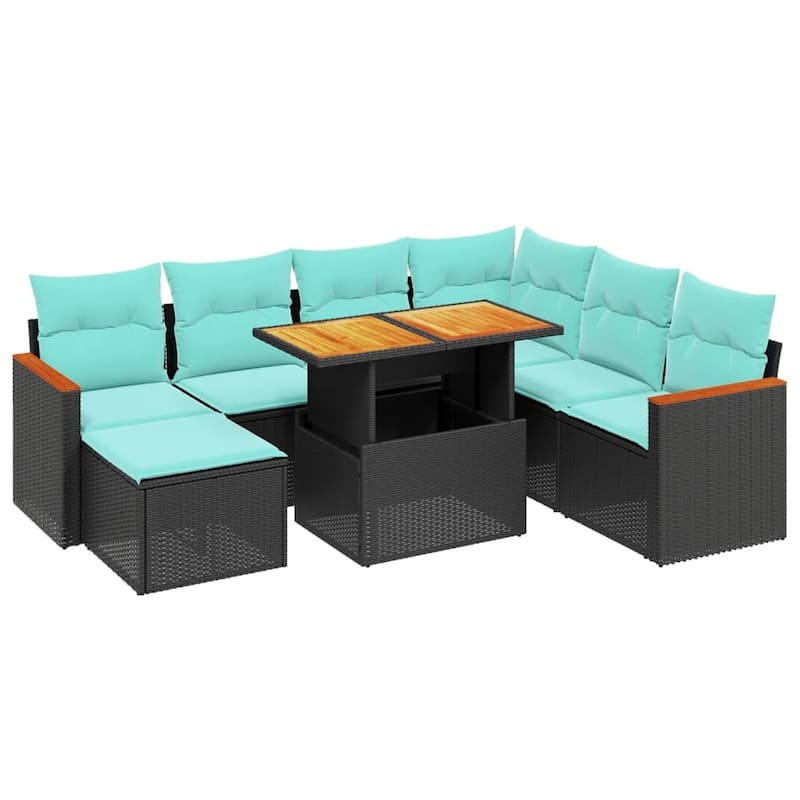 vidaXL Patio Sofa Set with Cushions Outdoor Furniture 8 Piece Poly Rattan - 21.7 x 24.4 x 27.2