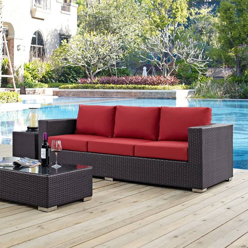 Convene Outdoor Patio Sofa - Espresso Red