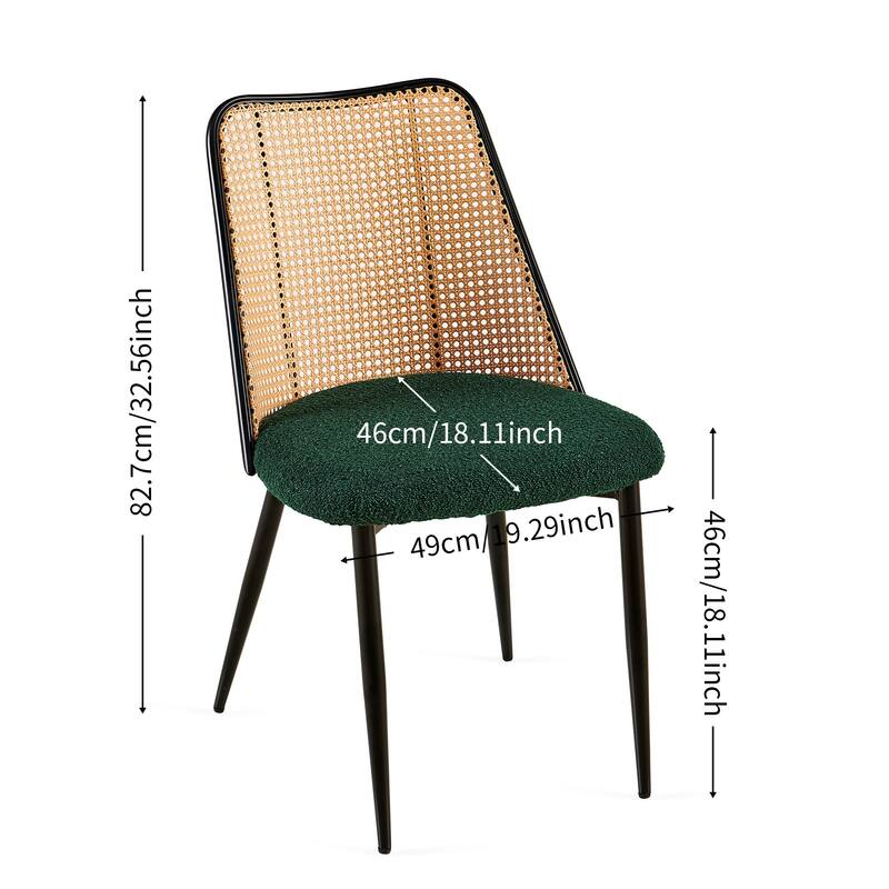 Dining Chairs Set of 2,Boucle Chairs with Natural Cane Back