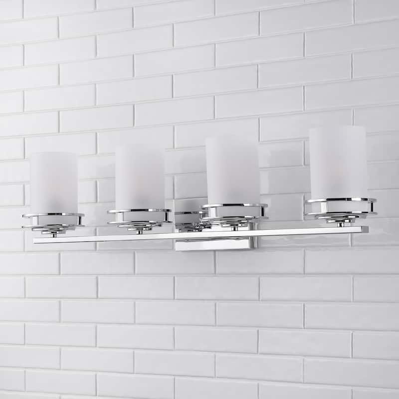 Magnolia 3-Light Metal/Frosted Glass Contemporary Glam LED Vanity Light, by JONATHAN Y