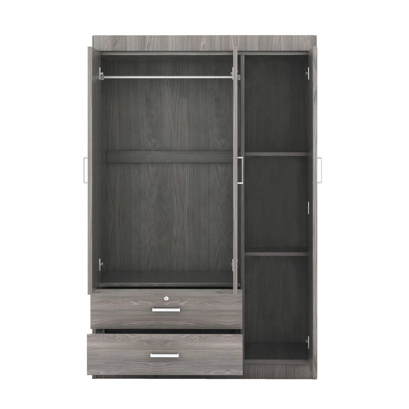 3-Door Wardrobe with 2 Drawers, Shelves & Hanging Rail, Freestanding Armoire Wardrobe Closet, Clothes Storage Cabinet Organizer