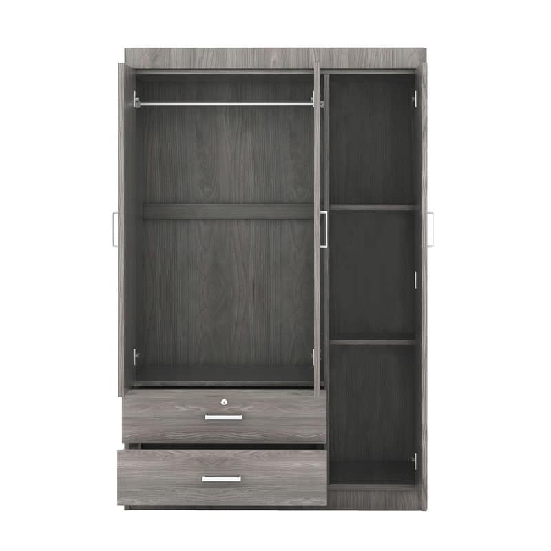 3Door Wardrobe with 2 Drawers, Shelves & Hanging Rail, Freestanding