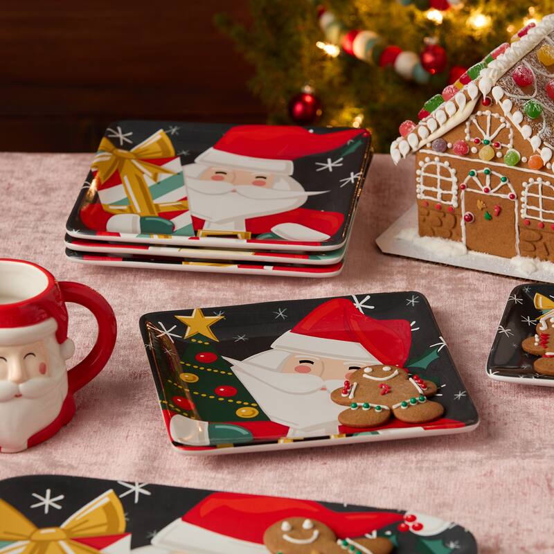 Certifed International Christmas Whimsy Santa Set of 4 Dessert/Salad Plates 8.5" Assorted Designs - 8.5 L x 8.5 W x 1 H