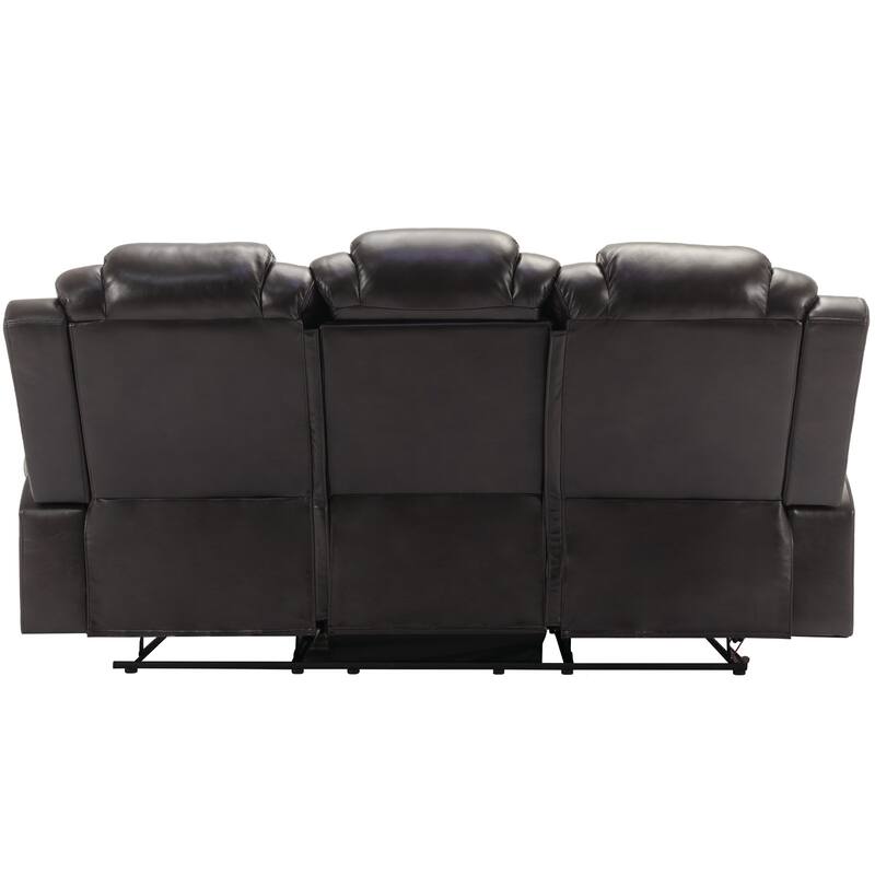 Home Theater Seating Manual Recliner Chair with Center Console and LED Light Strip for Living Room, Black