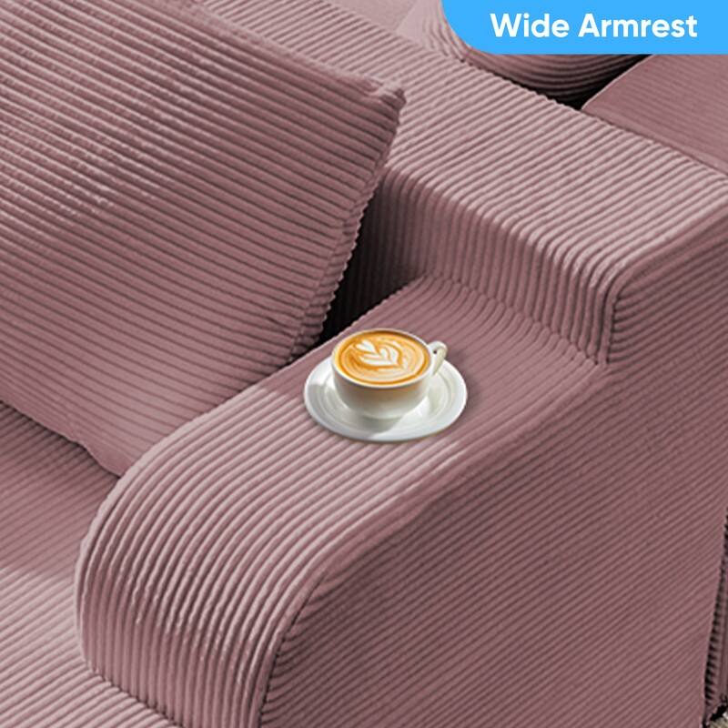 Mixoy 2-Pcs Free Combination Modular Sectional Sofas with Deep Seat,Corduroy L-Shaped Sofa with Chaise Lounge - 3-Seater