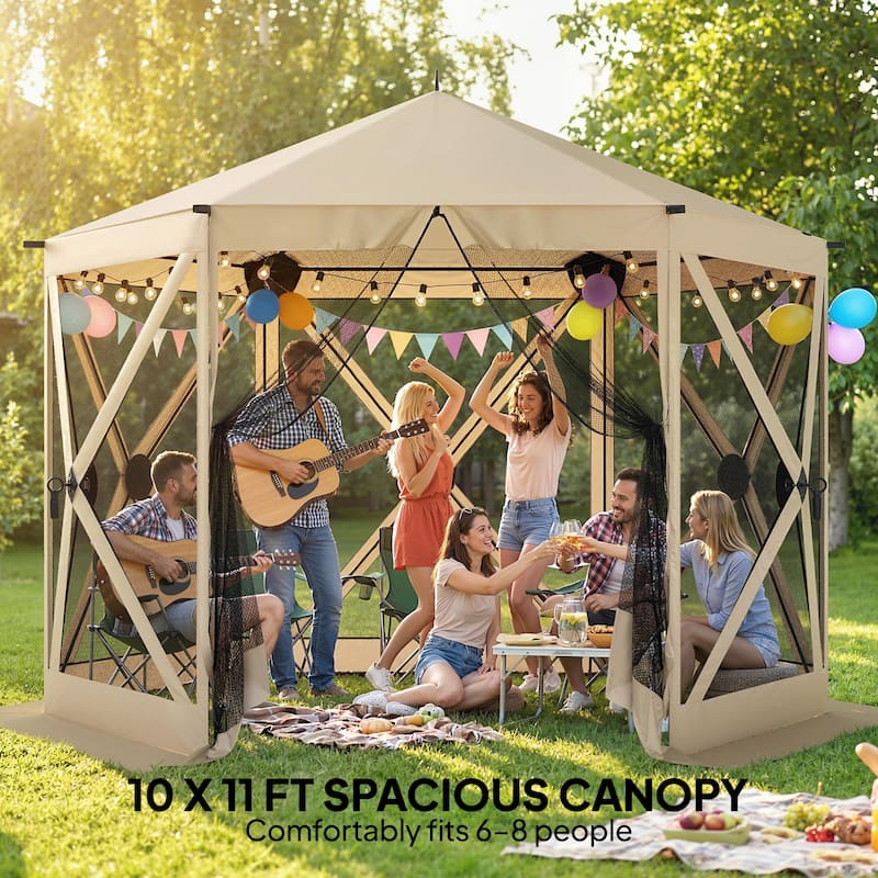 Outsunny 10 x 11 ft Pop Up Gazebo Screen Tent, Outdoor Portable Instant Camping Canopy Screen House Sun Shelter