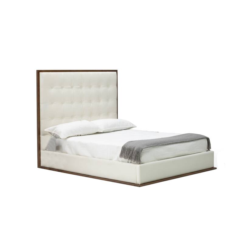 Cid Jess King Platform Bed, Tufted Faux Leather Upholstery, White, Brown