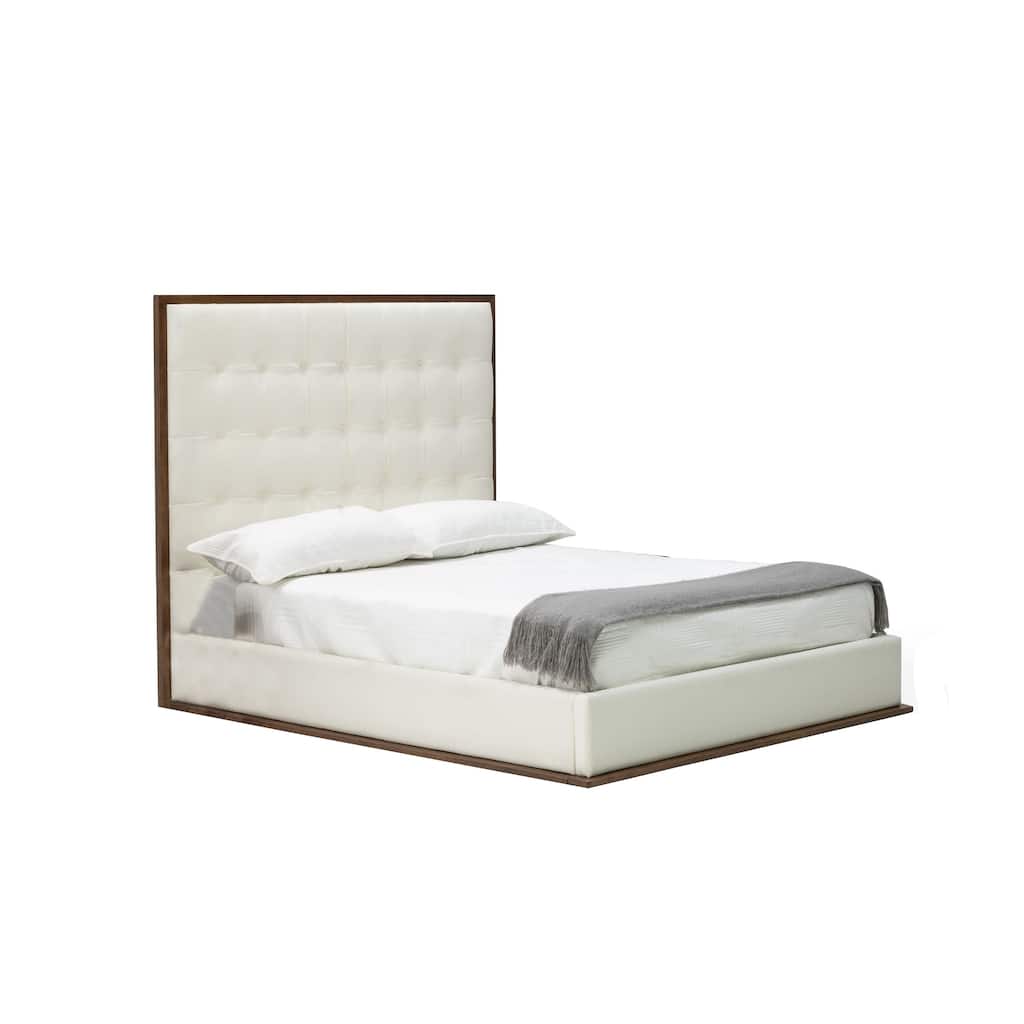 Cid Jess King Platform Bed, Tufted Faux Leather Upholstery, White, Brown