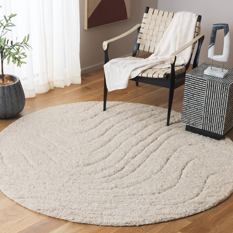 SAFAVIEH Hand-Woven Vermont Risa Transitional Wool Rug - 6' Round - Ivory