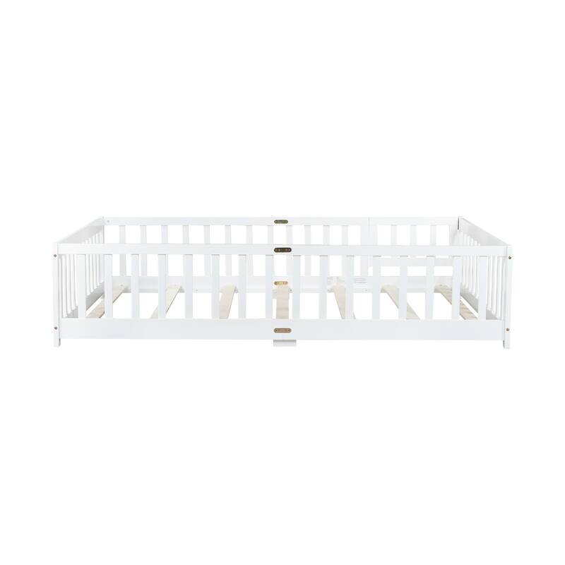 Floor Bed with Fence,Door and Safety Guardrails,Perfect for Kids' Play,Sleep and Development