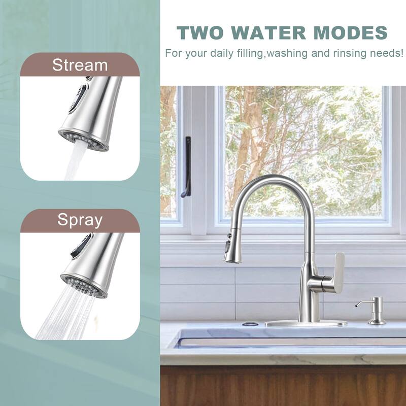 WOWOW Pull-Down Sprayer Kitchen Faucet with Soap Dispenser