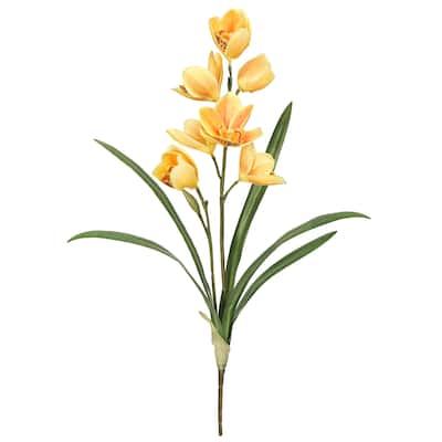 Set of 2 Yellow Artificial Cymbidium Orchid Plant Flower Stem Spray 20in - 20" L x 6" W x 6" DP