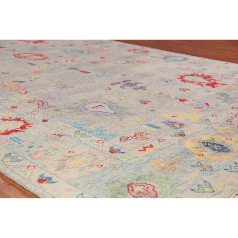 All-Over Gray Oushak Indian Large Rug Handmade Wool Carpet - 7'11" x 15'6"