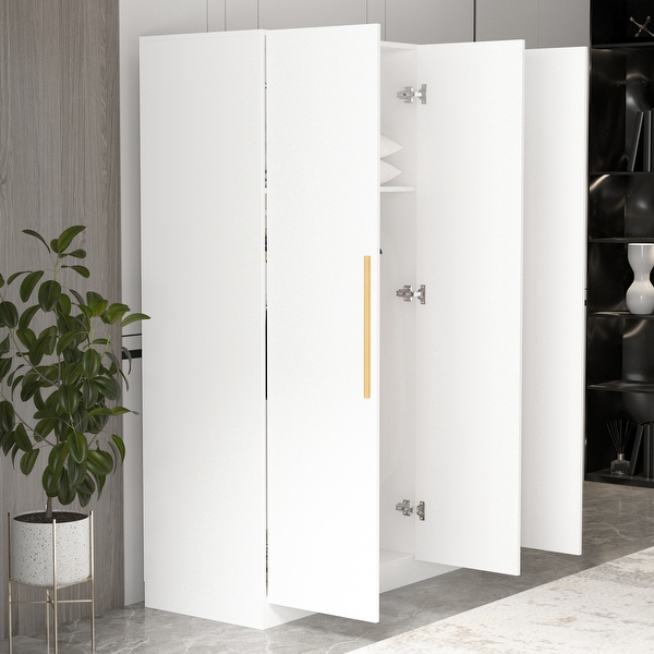 Timechee 47.2 Armoire Clothes Storage Solid Wood Handles Wardrobe White On Sale Bed Bath Beyond 37503432
