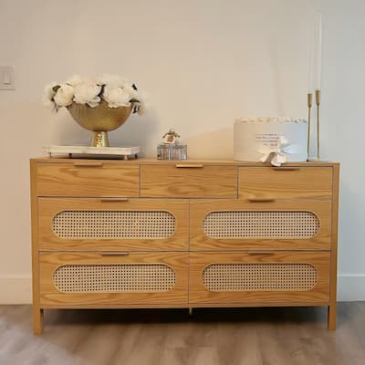 Rattan 7 Drawer Dressers Storage Cabinet Chest Of Drawer