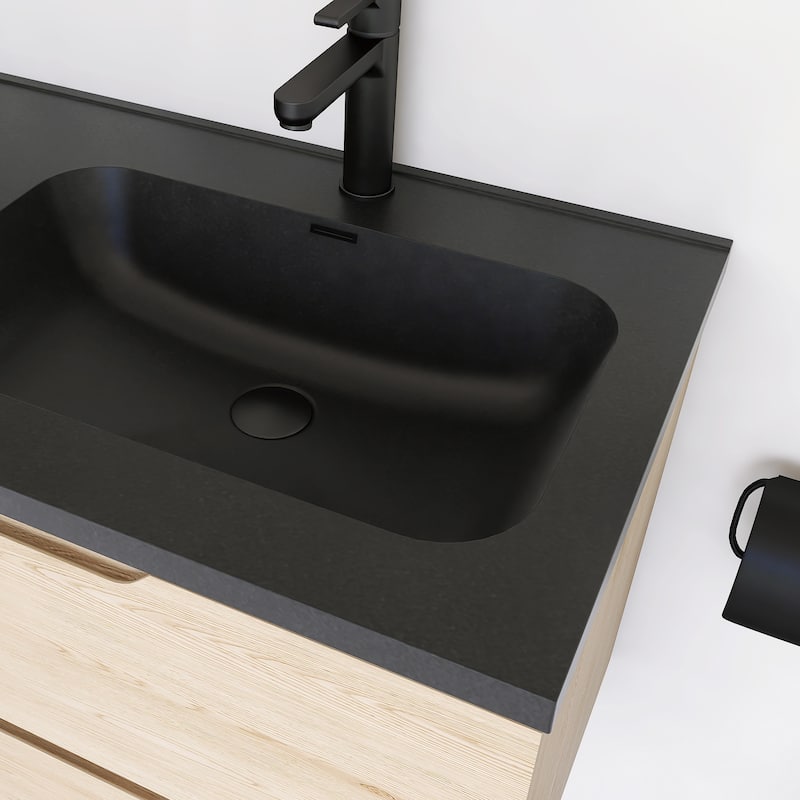 48'' Floating Bathroom Vanity in Evita Oak with Integrated Quartz Sand Top - 47.24'' x 18.90'' x 20.39''