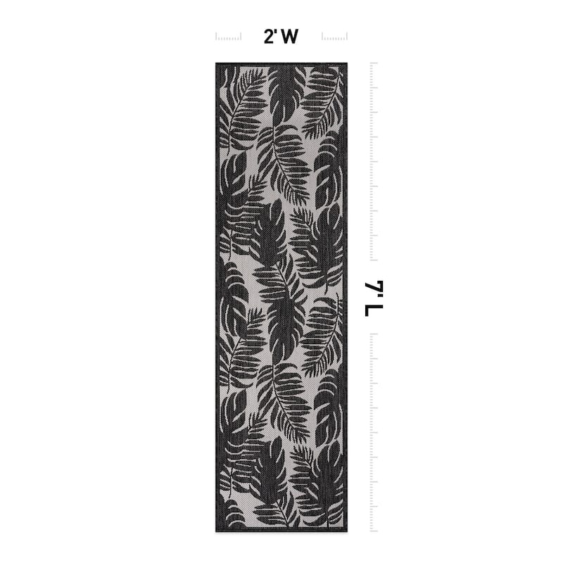 World Rug Gallery Floral Leaves Textured Flat Weave Indoor/Outdoor Area Rug