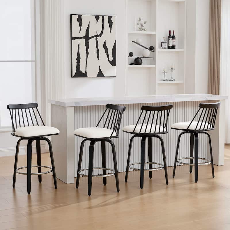 Mid-century Spindle Back Swivel Counter Height Bar Stools - 37.2"H x 18.9"W x 18.9"D