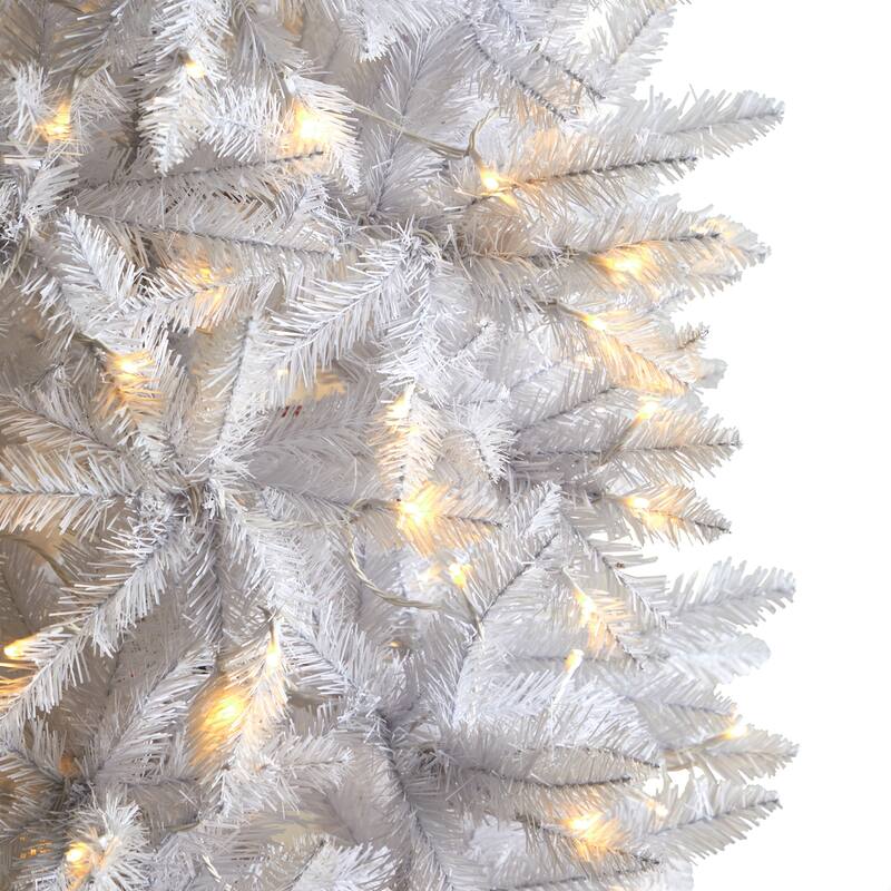 8ft. Slim White Artificial Christmas Tree with 400 Warm White LED Lights & 1348 Branches - Modern Holiday X-Mas Glow