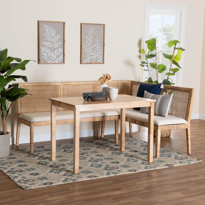 Kalimantan Bohemian Light Honey Rattan 3-Piece Dining Nook Set