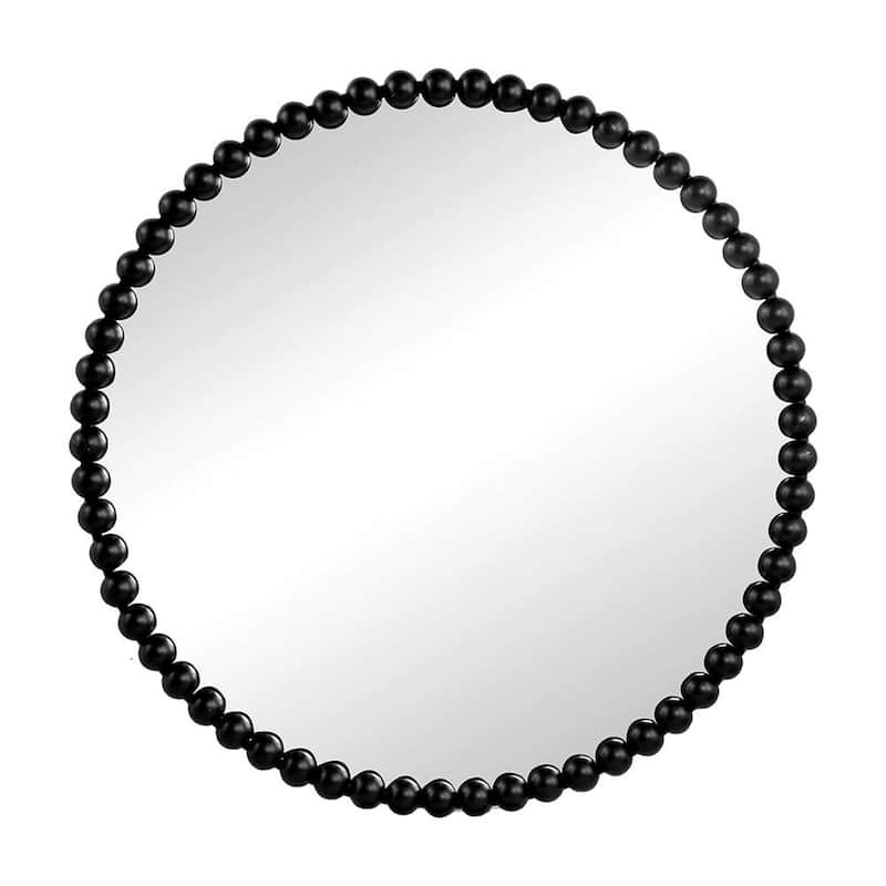 HomeRoots 32" Black Iron Beaded Round Framed Accent Mirror - 32' X '32' X '1