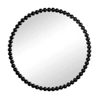 HomeRoots 32" Black Iron Beaded Round Framed Accent Mirror - 32' X '32' X '1