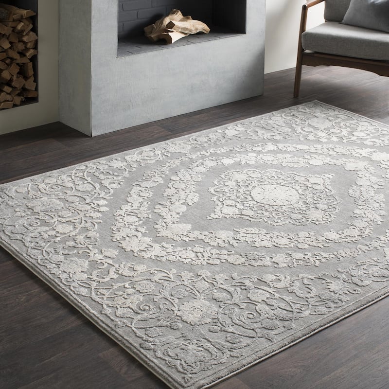 Livabliss Tibetan Updated Traditional Medallion Area Rug - 5' 3" x 7' 7" - Grey