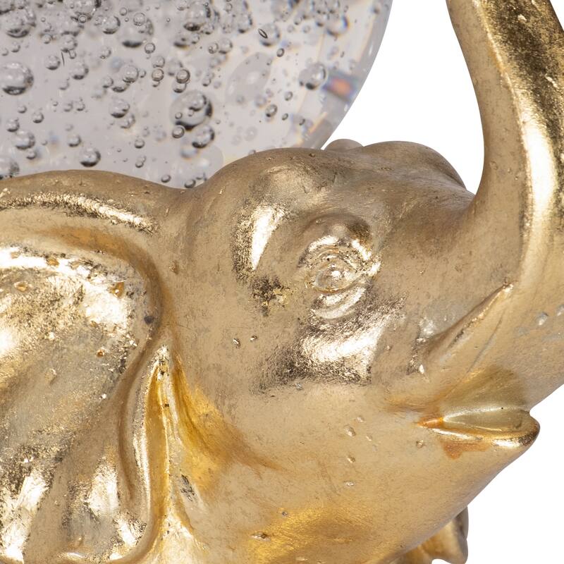 Sagebrook Home Gold Resin 9-Inch Elephant With Crystal Ball - Enchanting Polyresin Sculpture Decor Piece - 9" x 5" x 9"