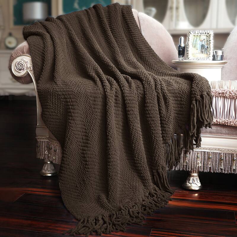 Knitted Tweed Couch Throw - Seal Brown - 50" x 60"