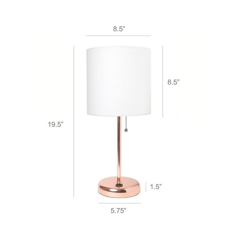 19.5 in. Rose Gold Finish Table Lamp with White Shade, Durable Stick Lamp for End/Side Tables, Set of 2