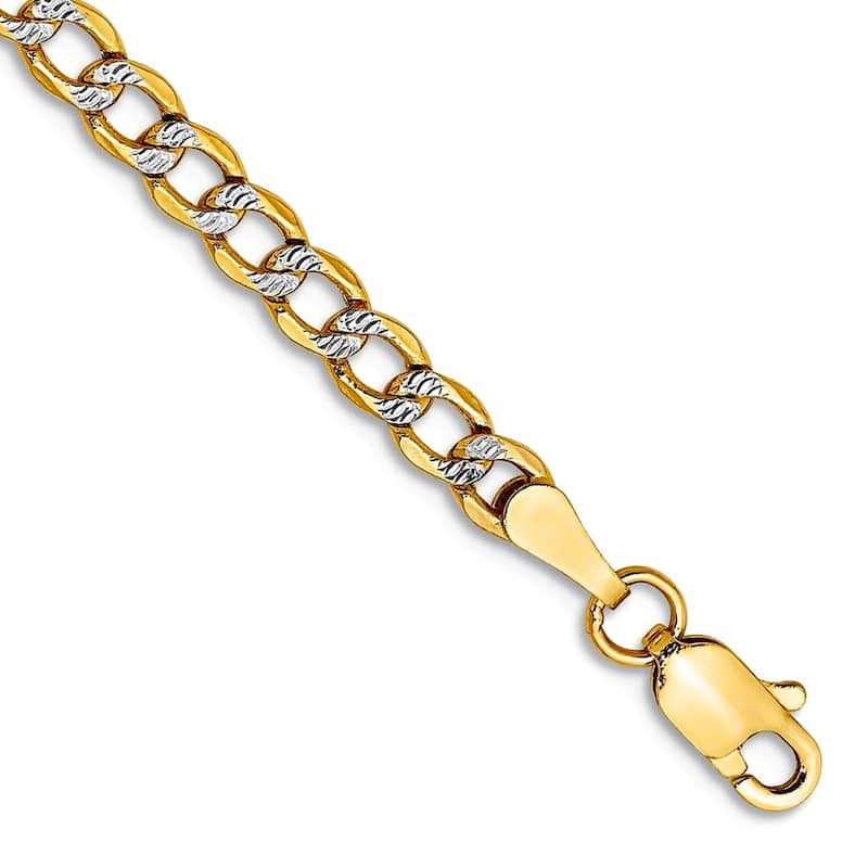 Curata 14k Yellow Gold Mens 3.4mm Semi solid Pave Curb Chain Bracelet Options: 8" 9"