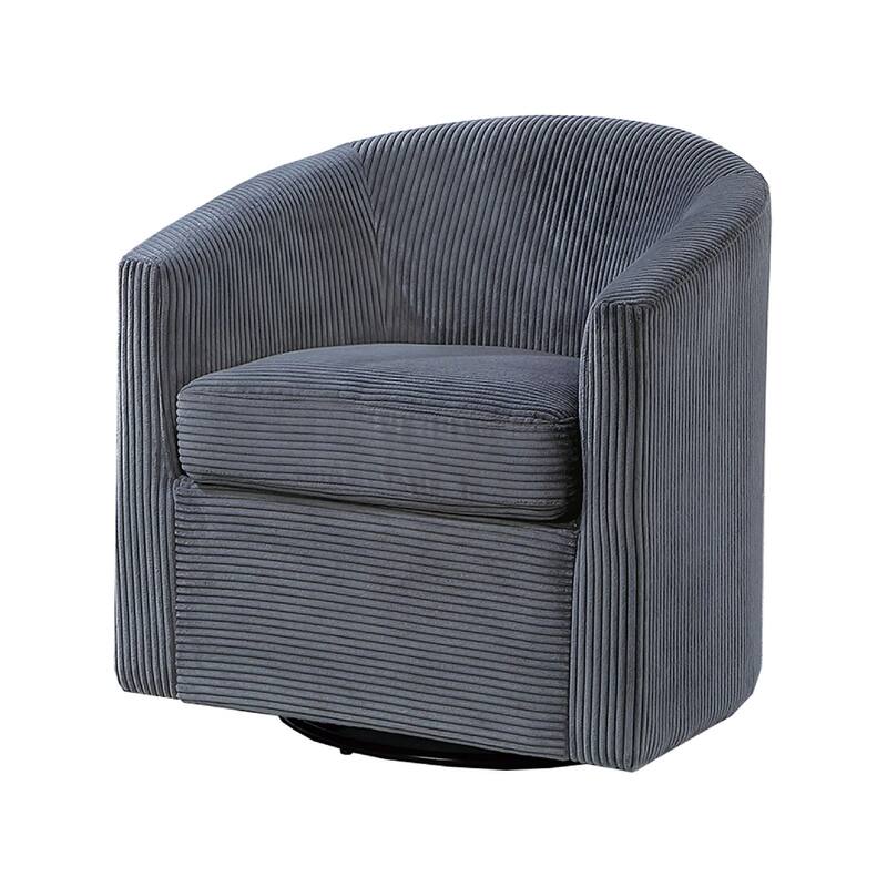 Celina Swivel Chair with Barrel Style Curved Back, Dark Gray Corduroy