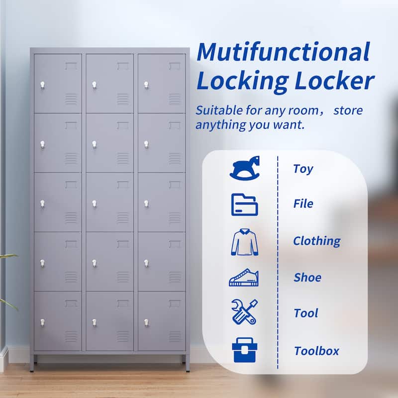 72"H Metal Lockers With 15 Door,Storage Cabinet With Lock for Employees,School,Gym