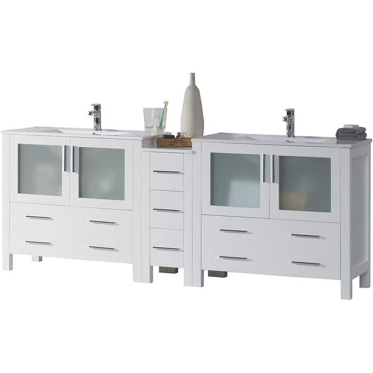 Blossom Sydney 84 Inch Solid Wood Double Sink Vanity with Side Cabinet