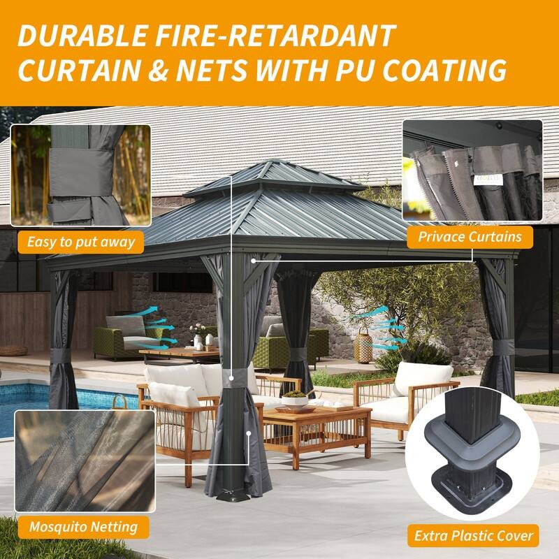 Domi Hardtop Gazebo with Galvanized Steel Double Roof and Aluminum Frame