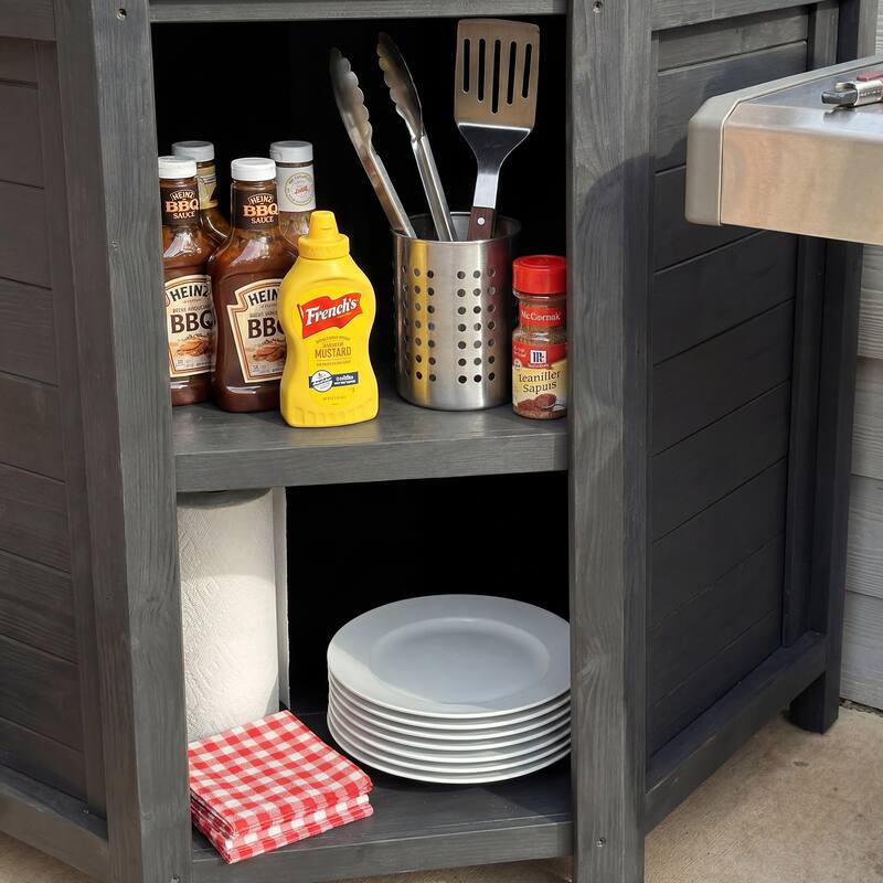 Modular Outdoor Kitchen Island Set, 100% Solid Wood BBQ Cabinet , Patio Kitchen Bar Table