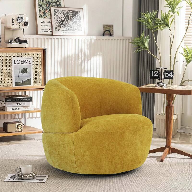 Troy 360-Degree Swivel Accent Chair in Soft Neutral Chenille - Gold  Chenille
