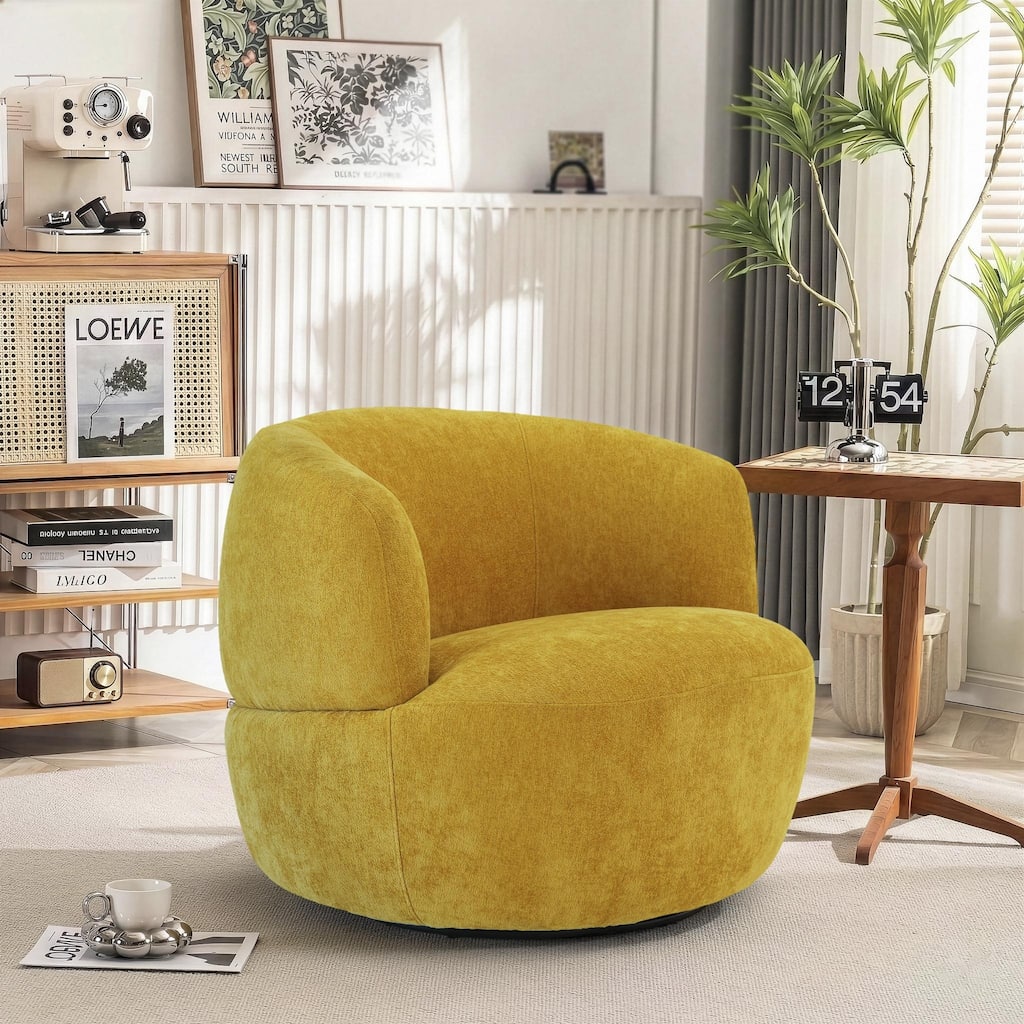 Troy 360-Degree Swivel Accent Chair in Soft Neutral Chenille