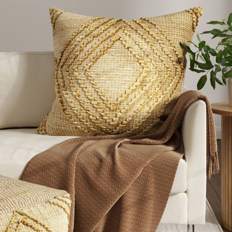 Handmade Geometric Diamond Cotton Throw Pillow Cover - 22" - Brown