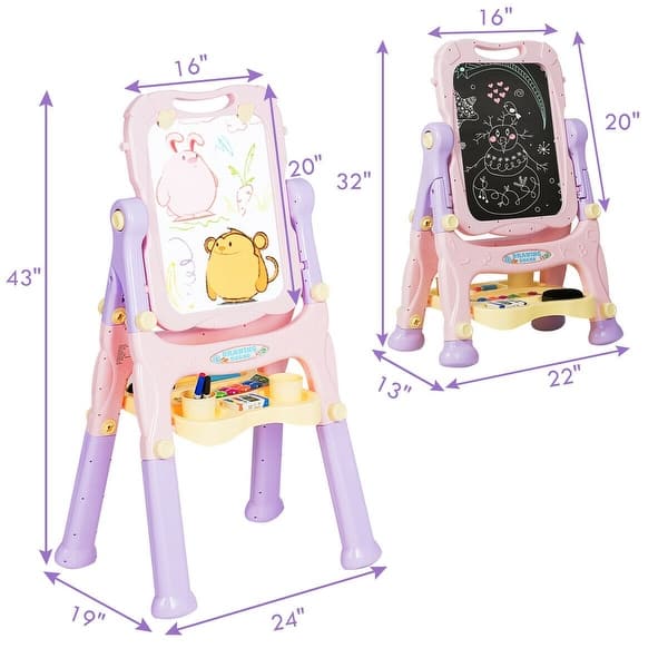Kids Height Adjustable Double Side Magnetic Art Easel-Purple - 24" x 19" x 43"(L x W x H)