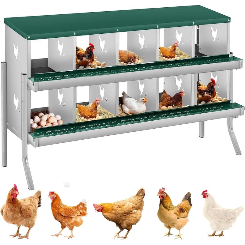 10 Compartment Nesting Box, Chicken Laying Box, with Bracket Legs, Easy to Clean and Install - Green